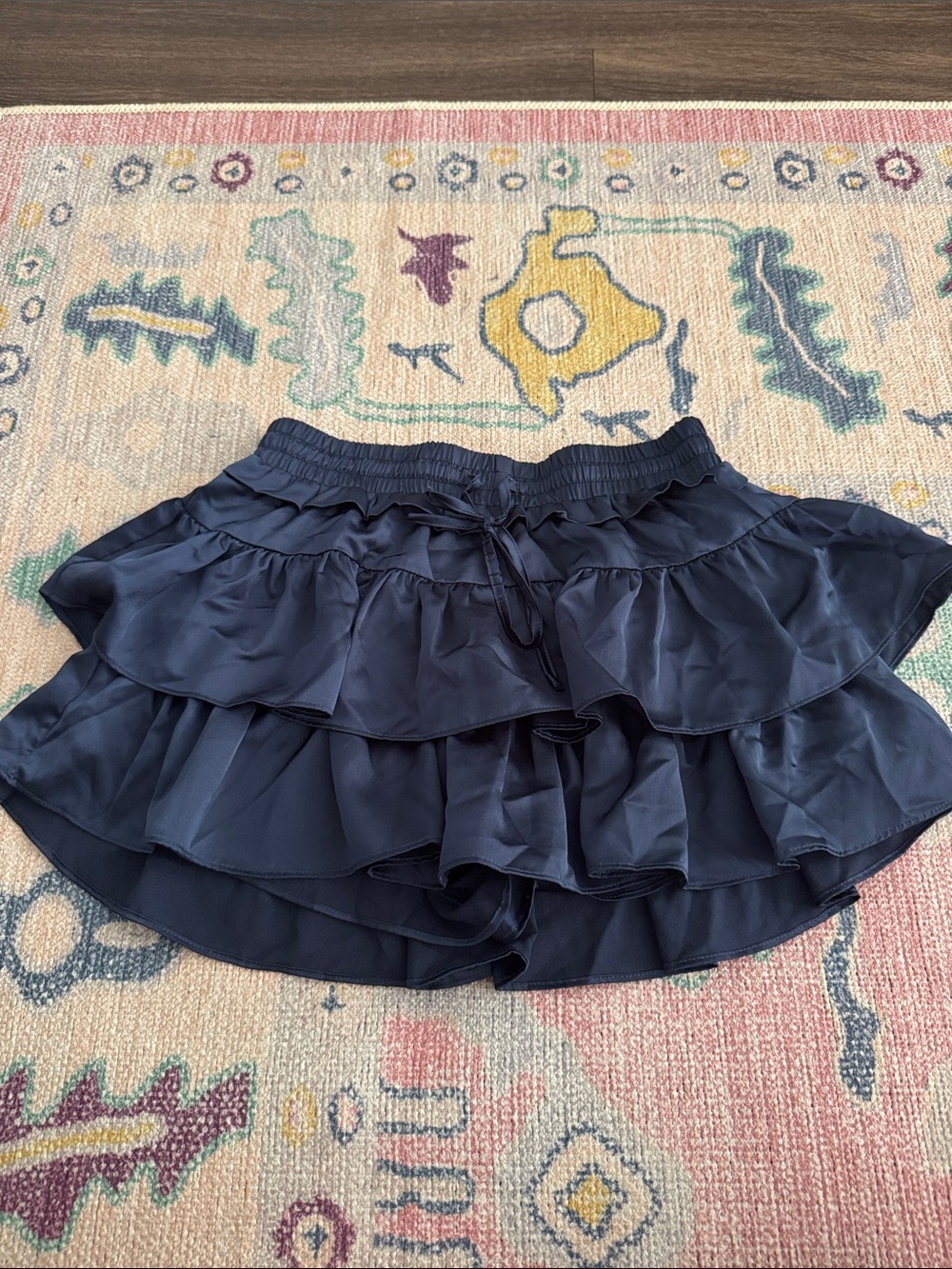 Ruffled Circle Skater Mini Skirt - Navy